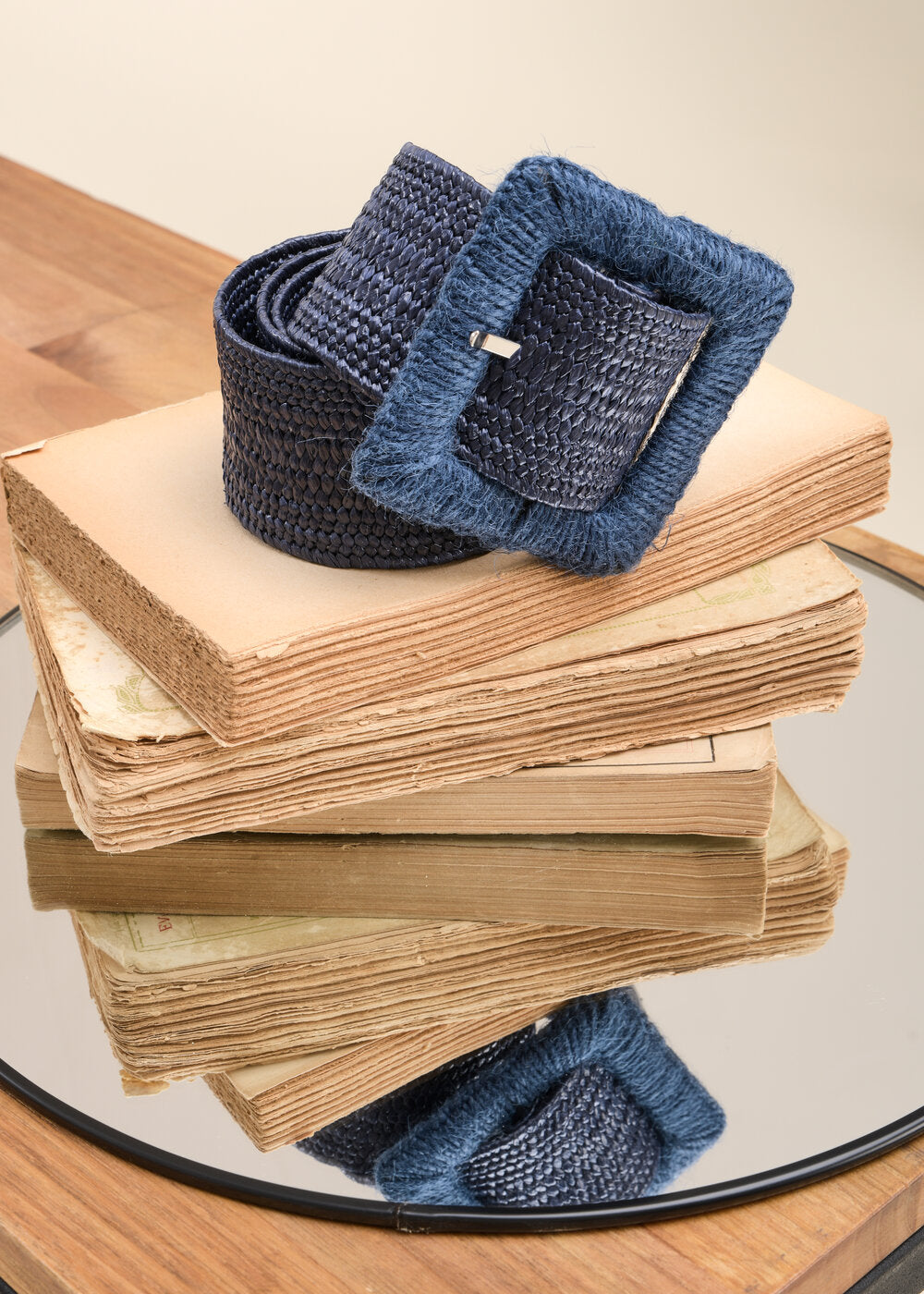 Ceinture élastiquée bleu marine boucle rectangle