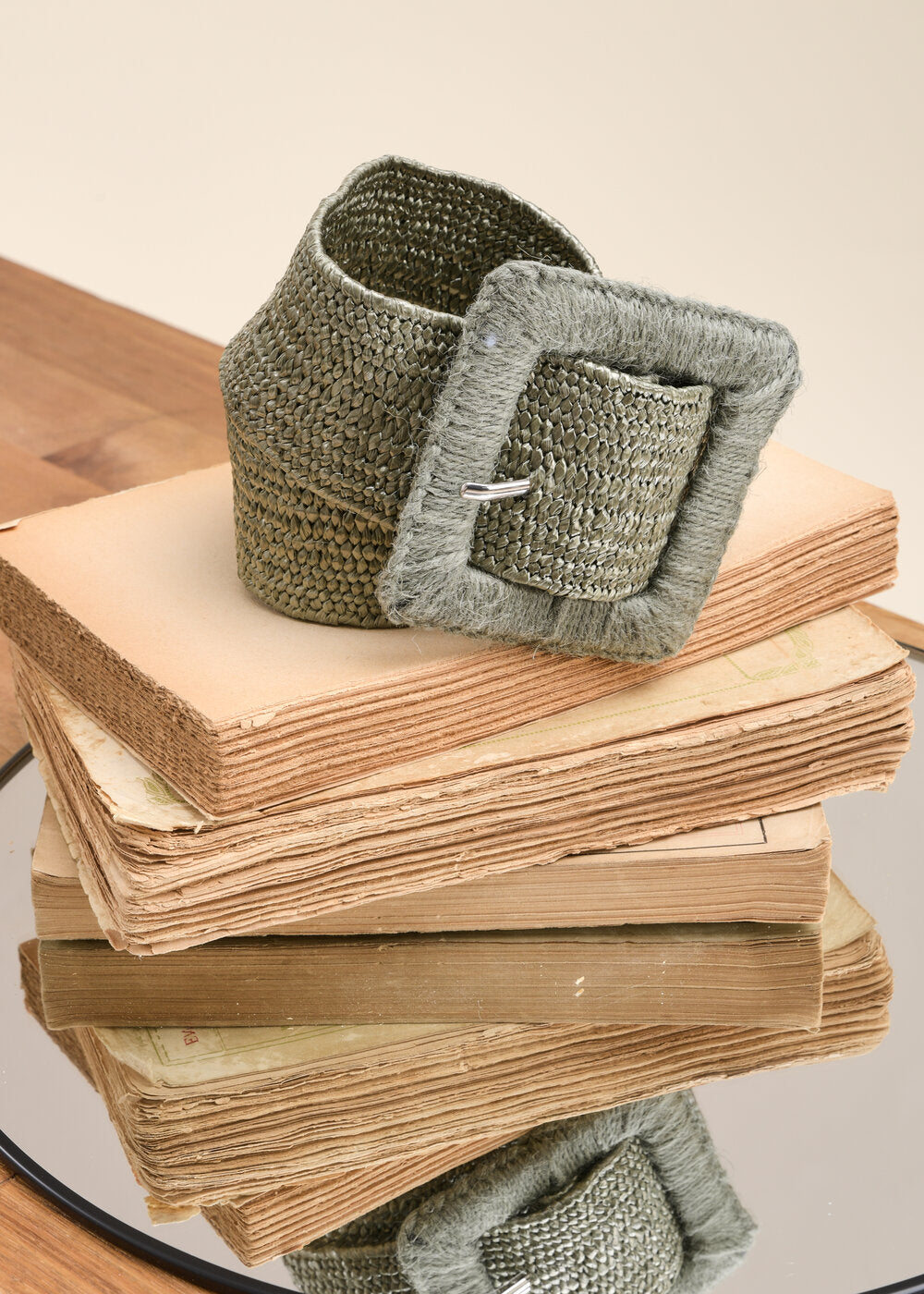 Ceinture élastiquée kaki boucle rectangle