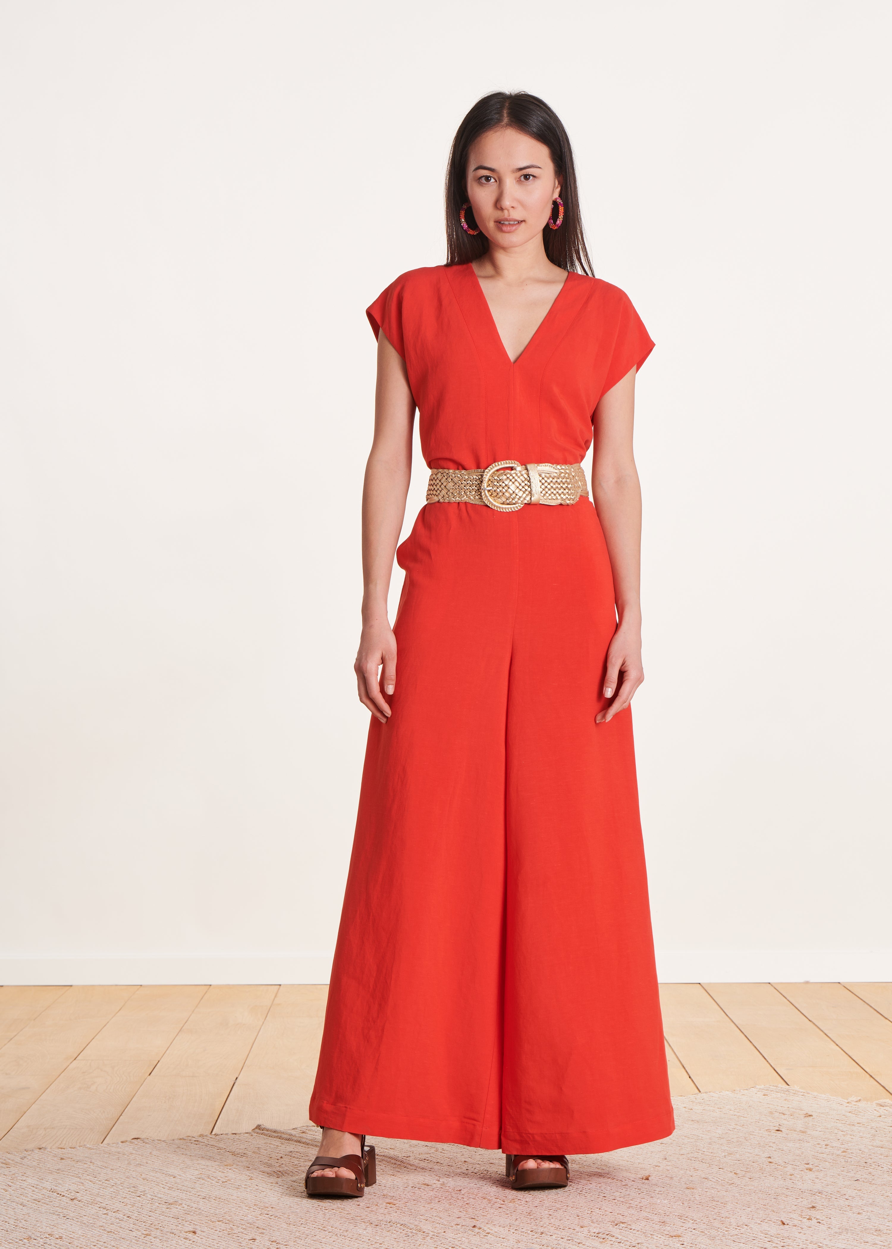 Ceinture large tressée en cuir dorée