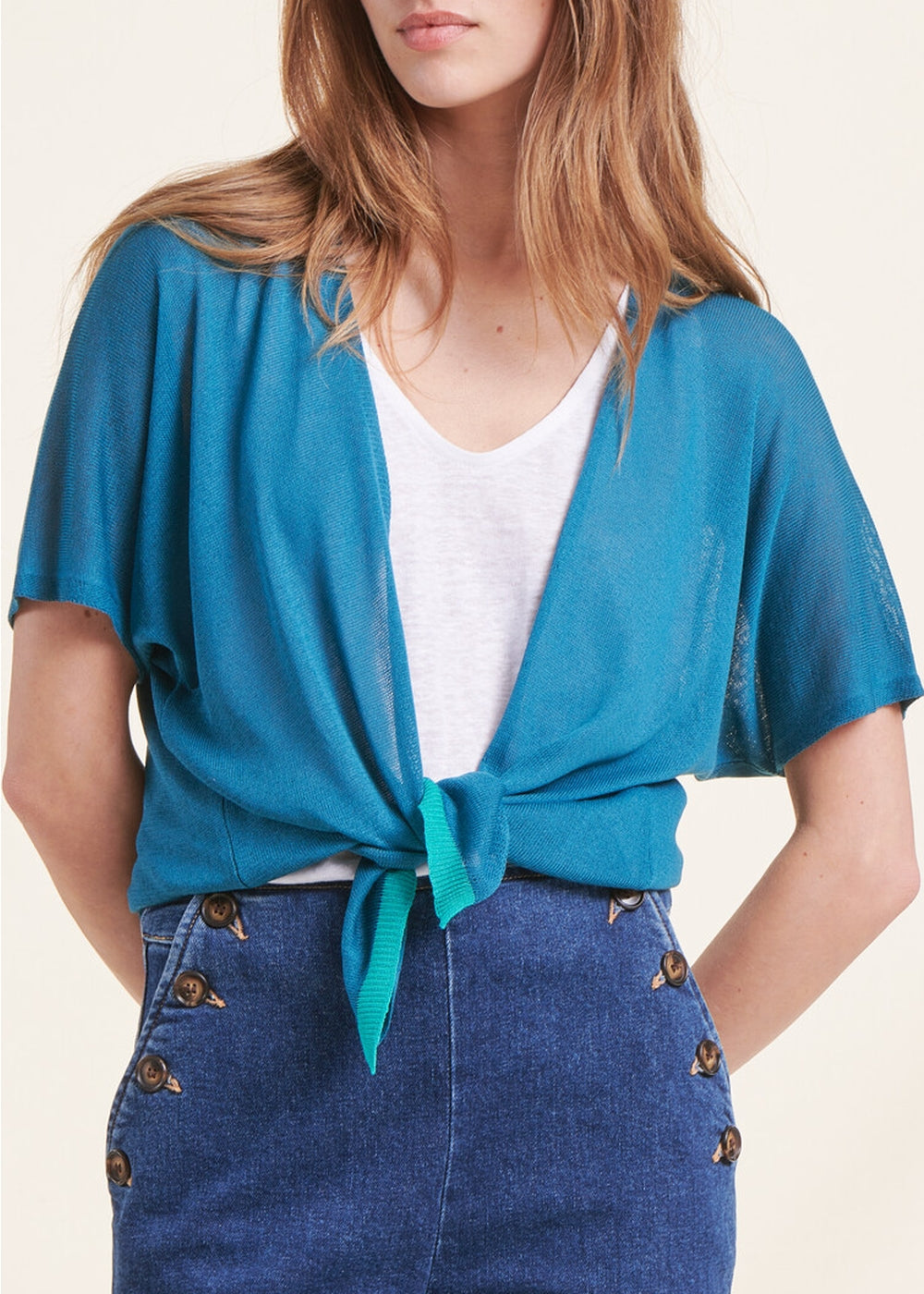 Gilet bleu pétrole manches courtes