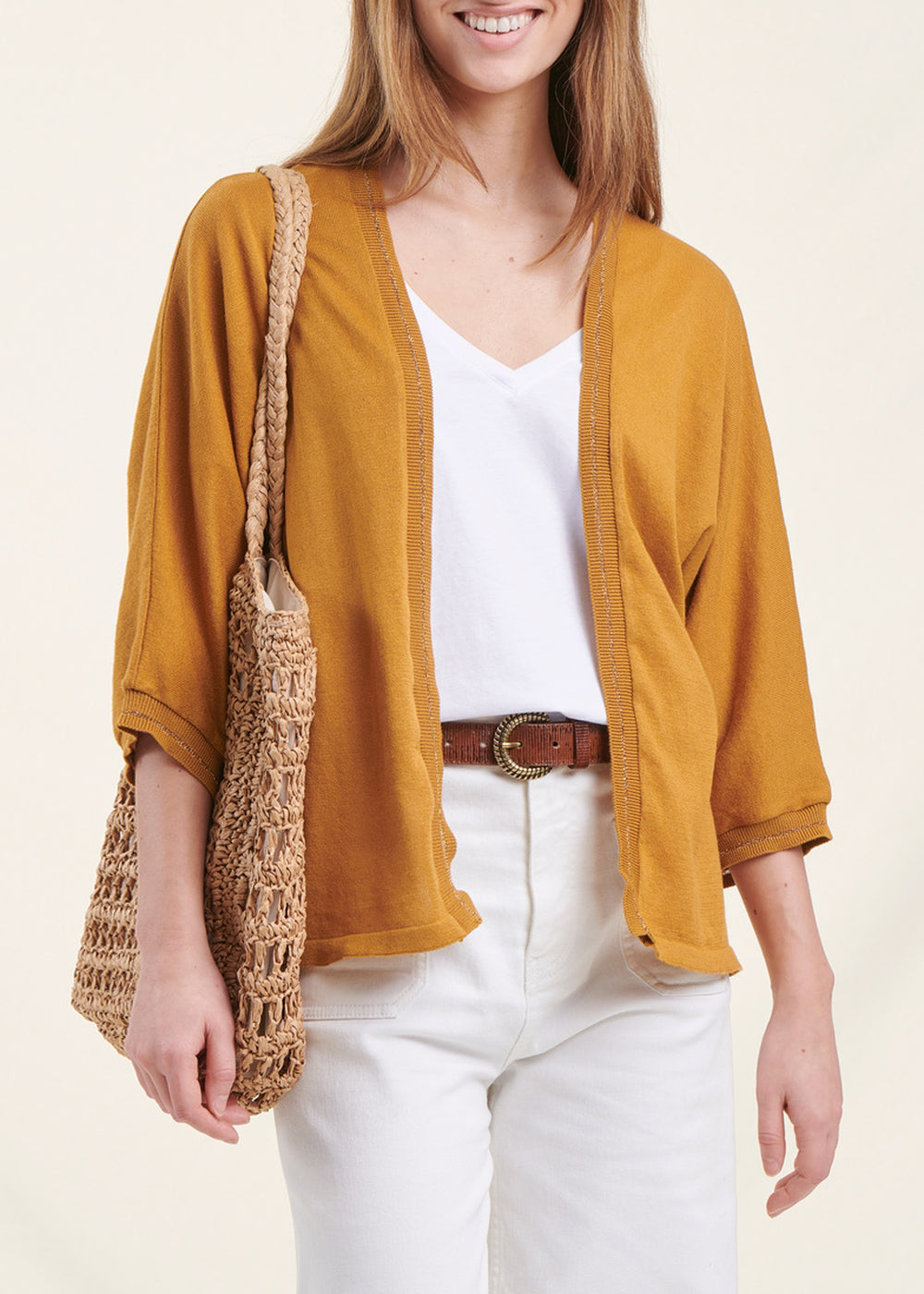 Gilet moutarde ample manches 3/4