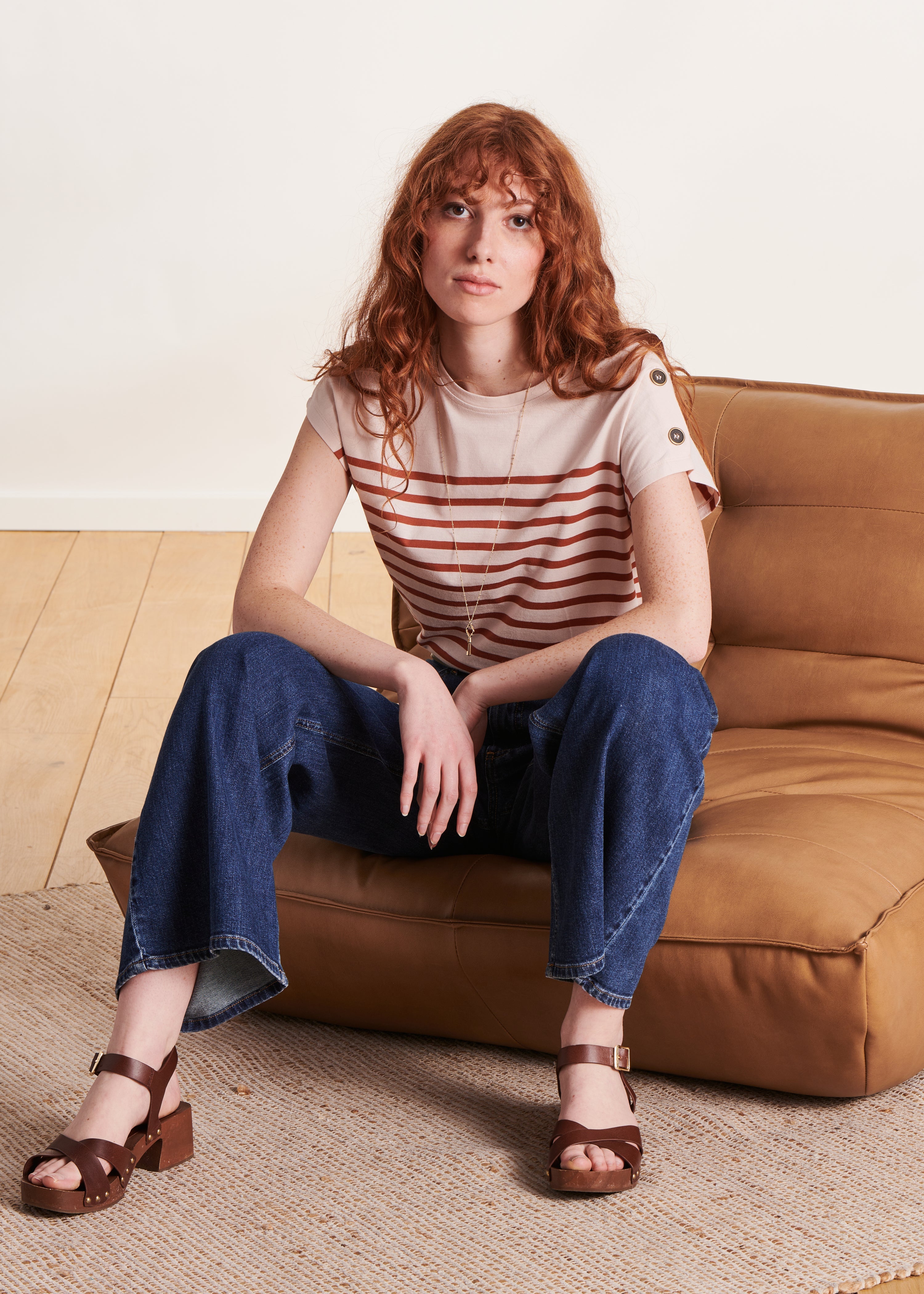 T-shirt marinière camel en coton biologique