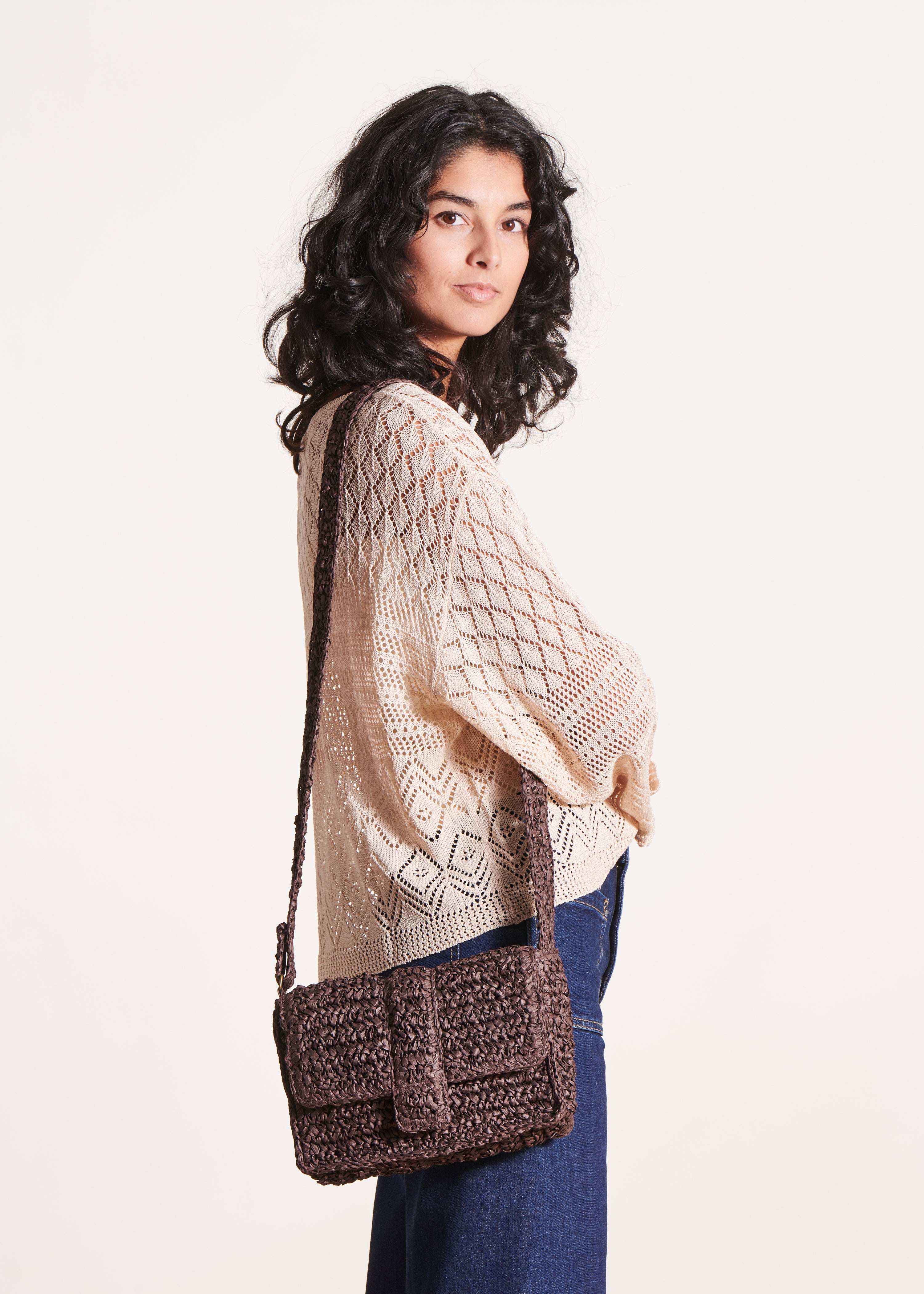 Sac besace raphia marron