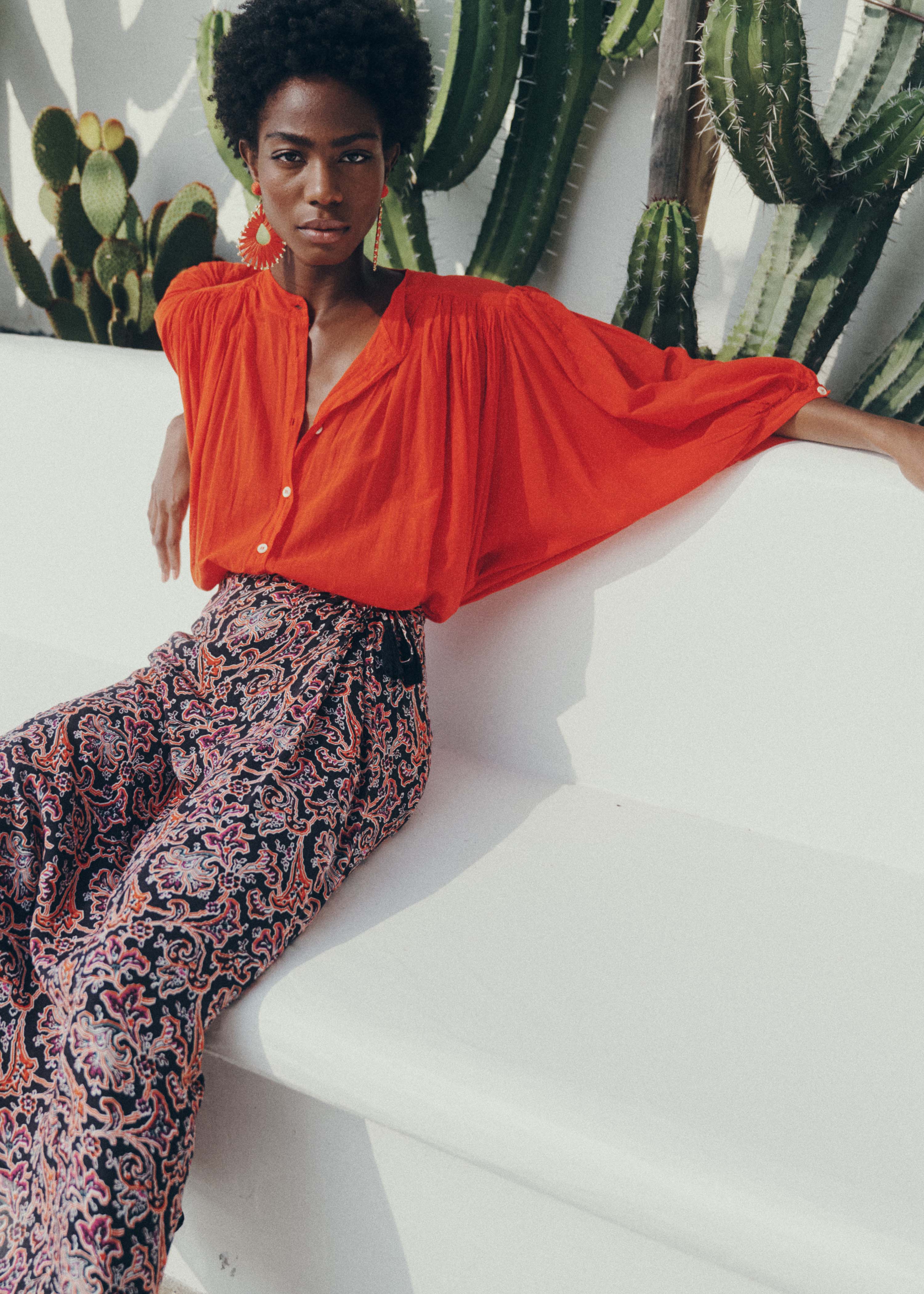 Chemise orange en voile de coton fluide