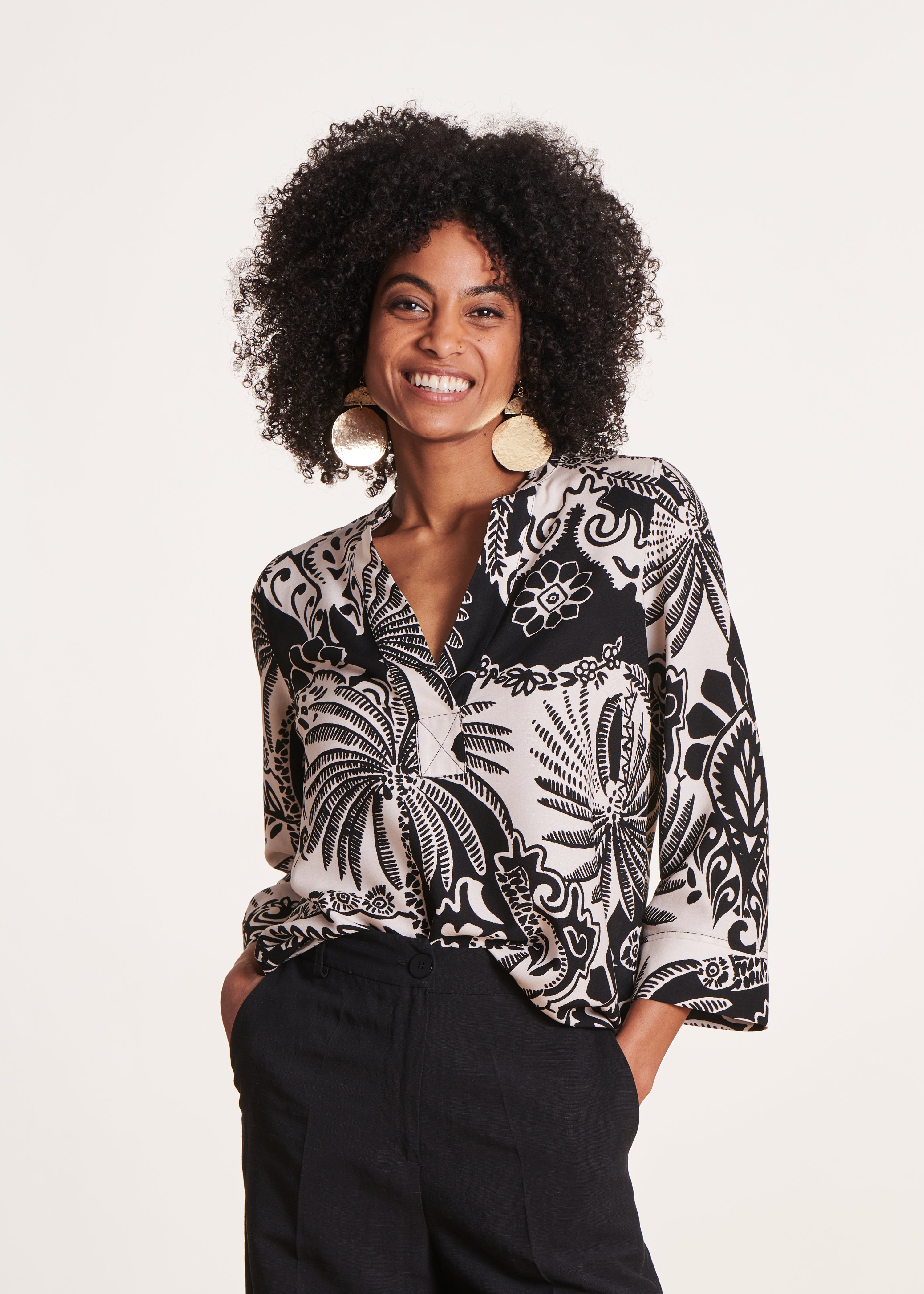 Top manches 3/4 à imprimé noir et blanc