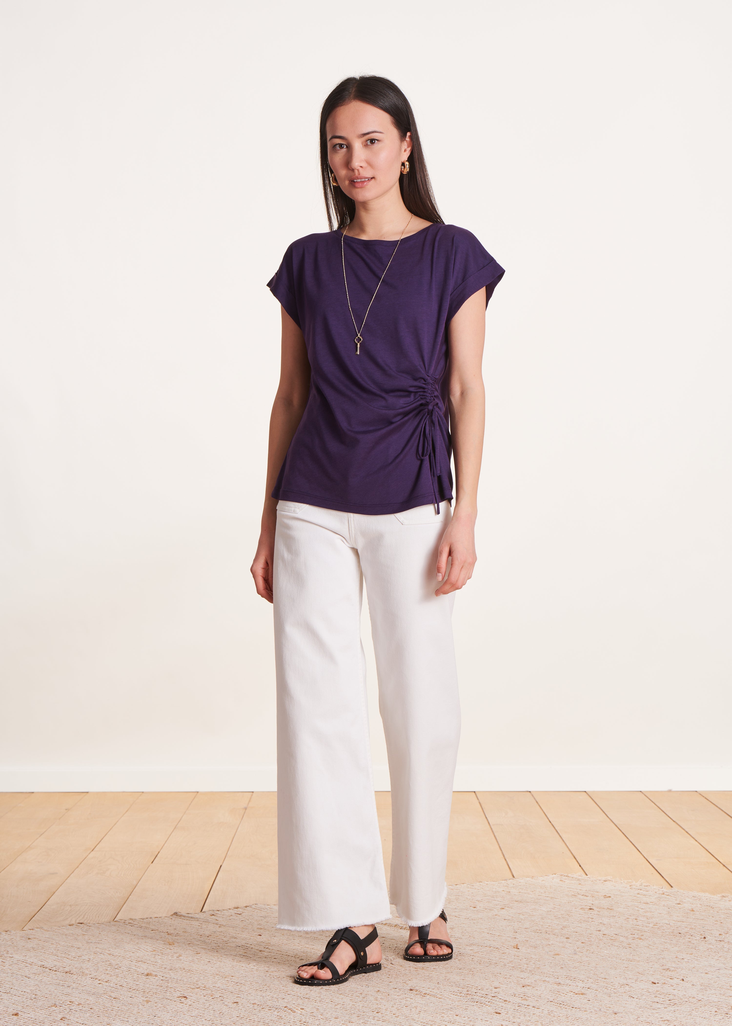 T-shirt prune à manches courtes en lyocell