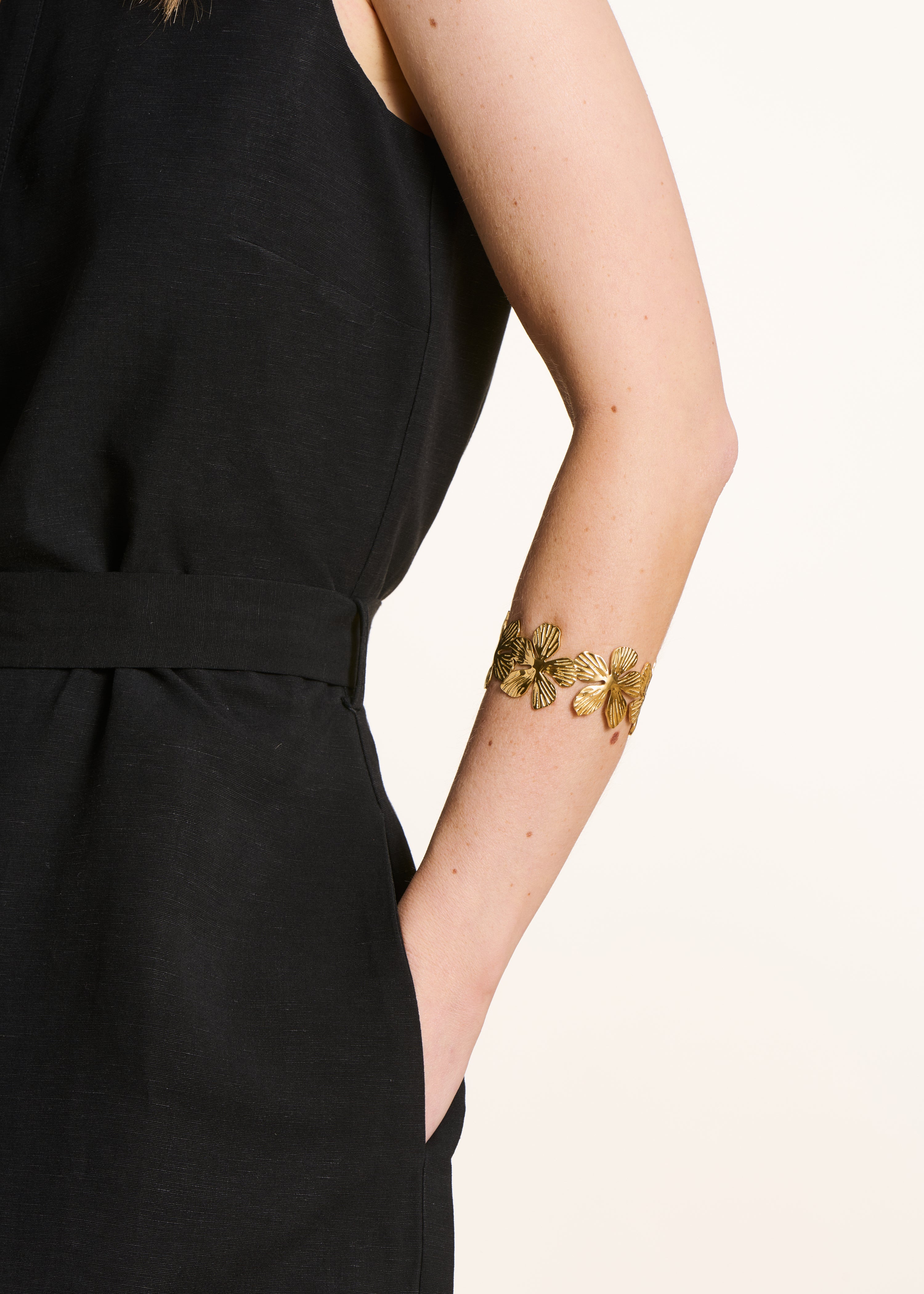 Bracelet jonc doré fleurs