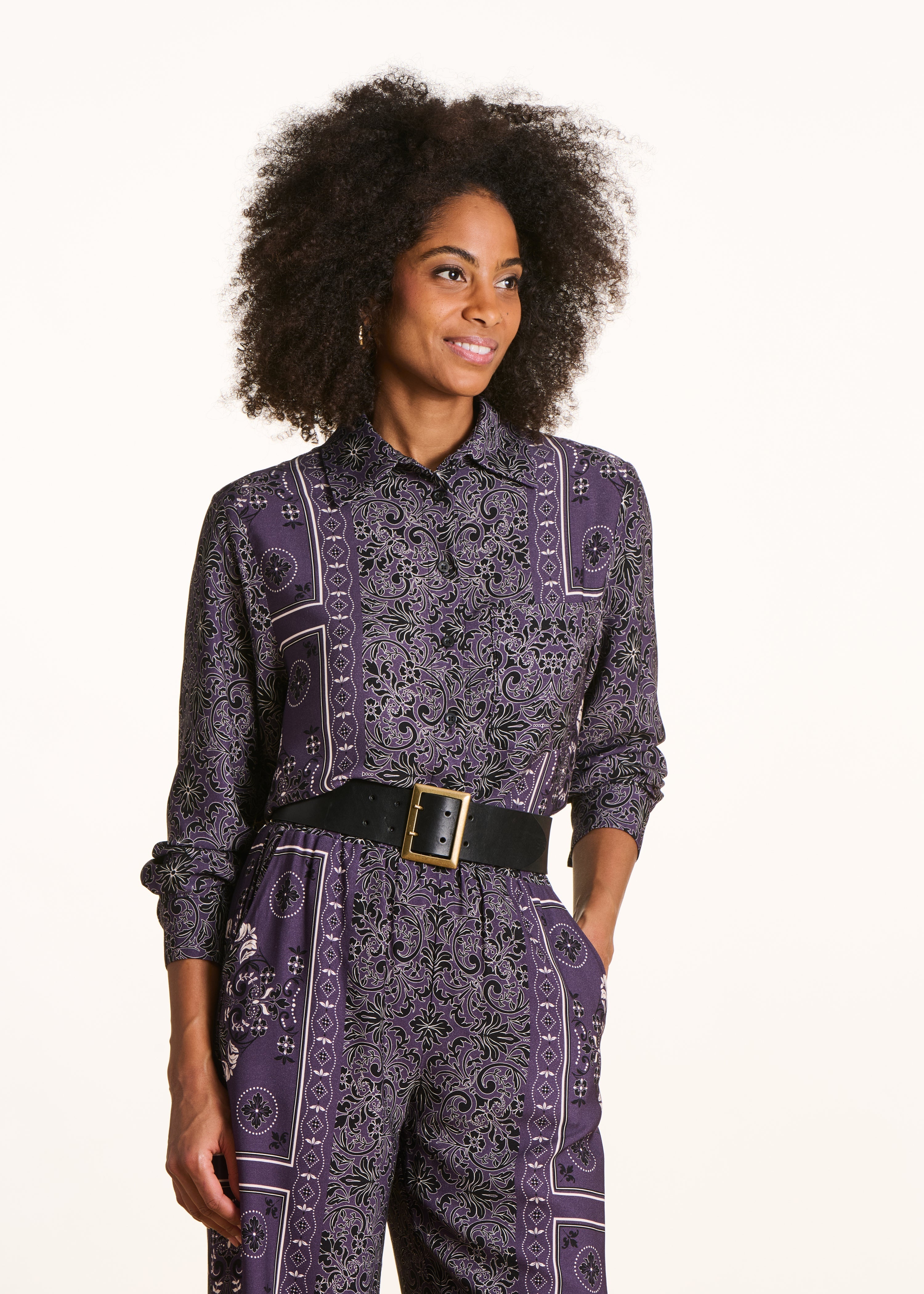 Chemise ample prune à imprimé foulard en twill