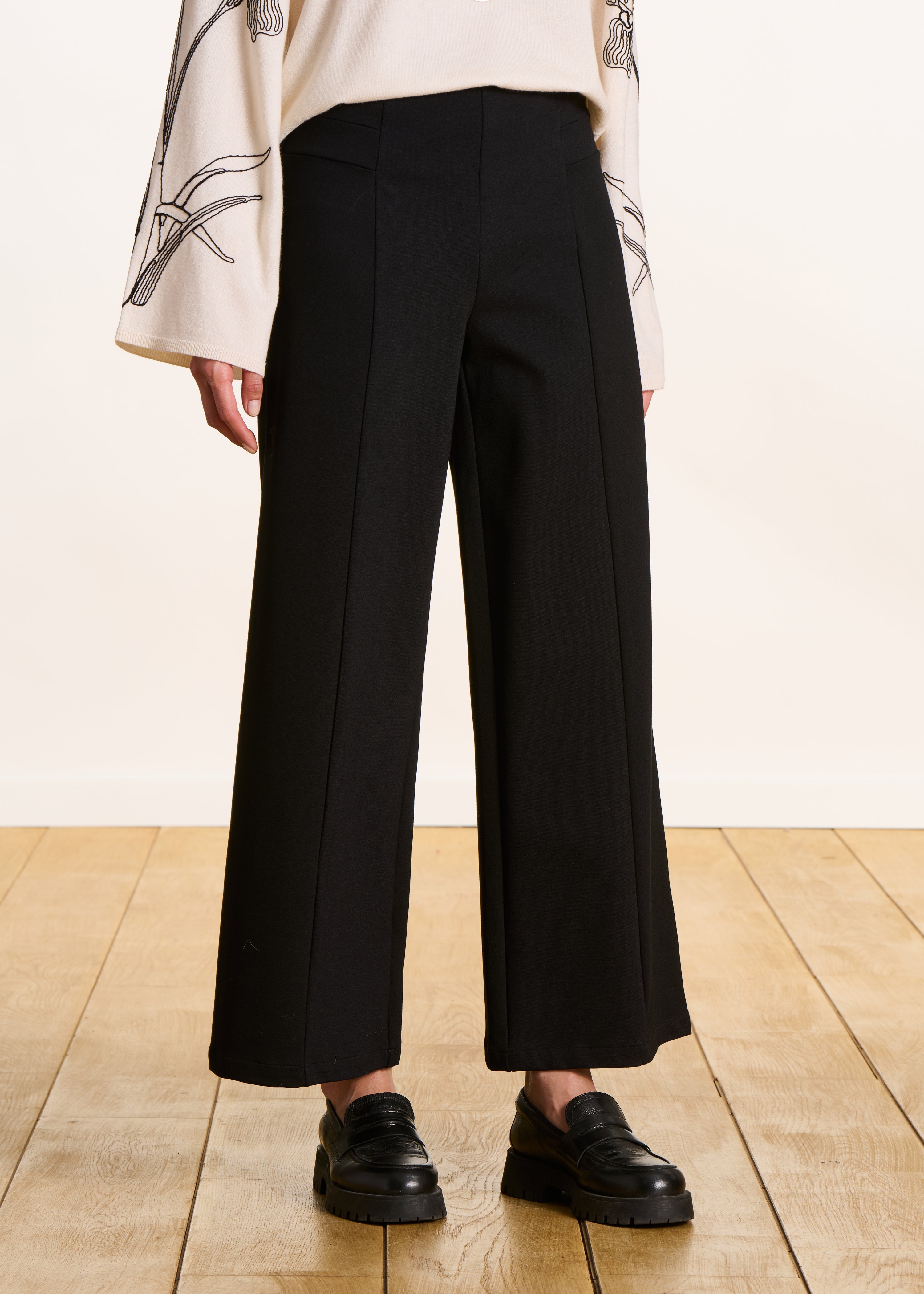Pantalon cropped en jersey milano noir taille élastique