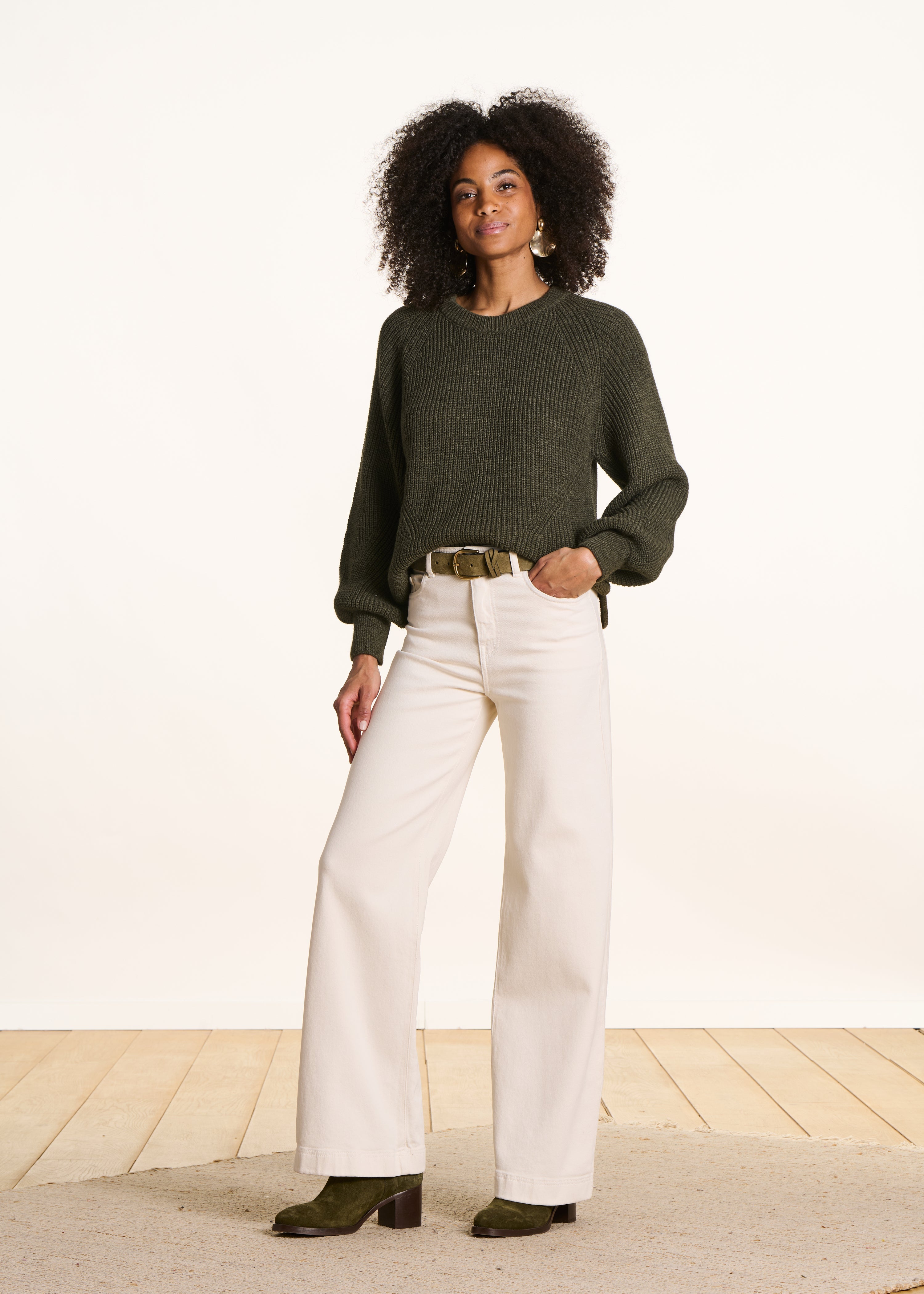 Pull kaki manches longues col rond