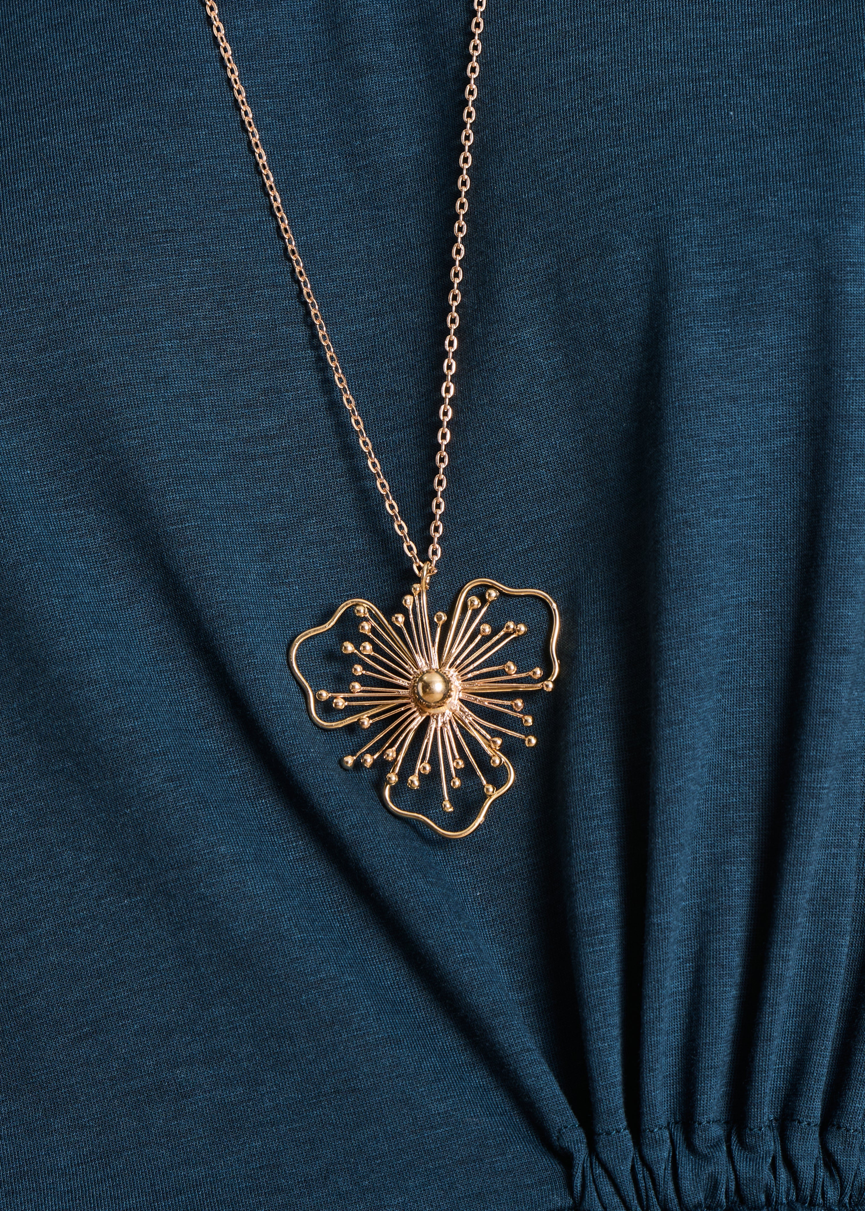 Collier sautoir fleur doré