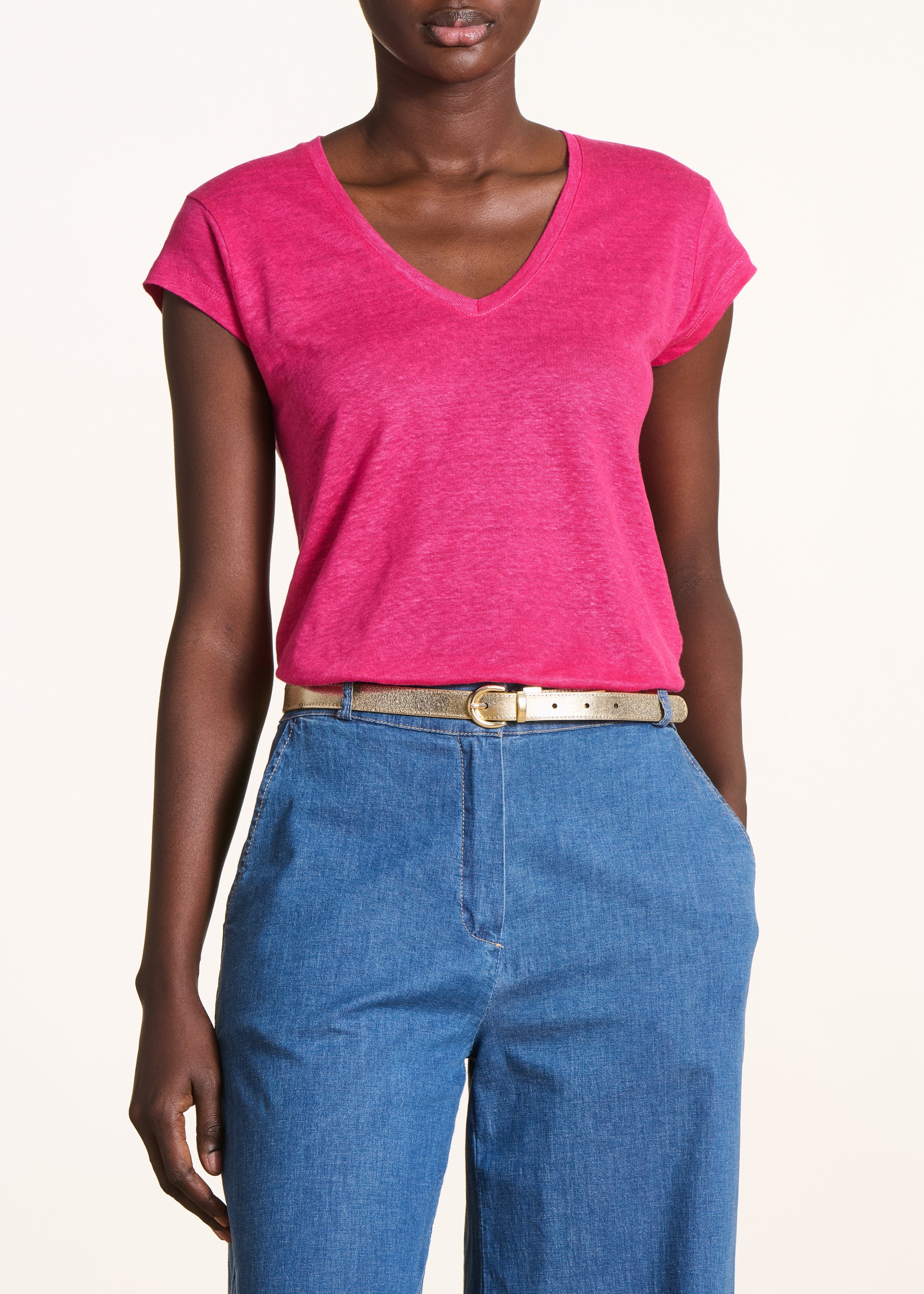 Ceinture fine réversible en cuir doré et marron