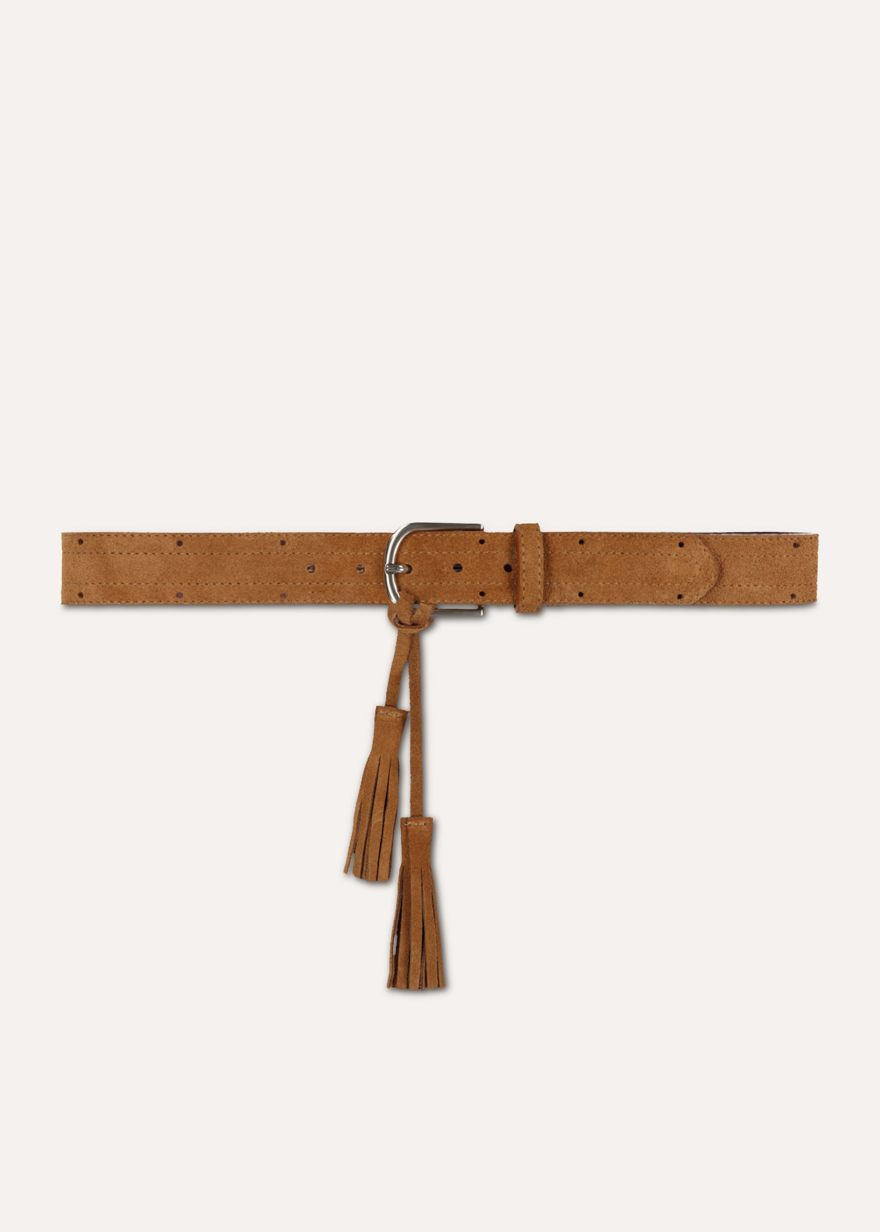 Ceinture camel en cuir avec pompons