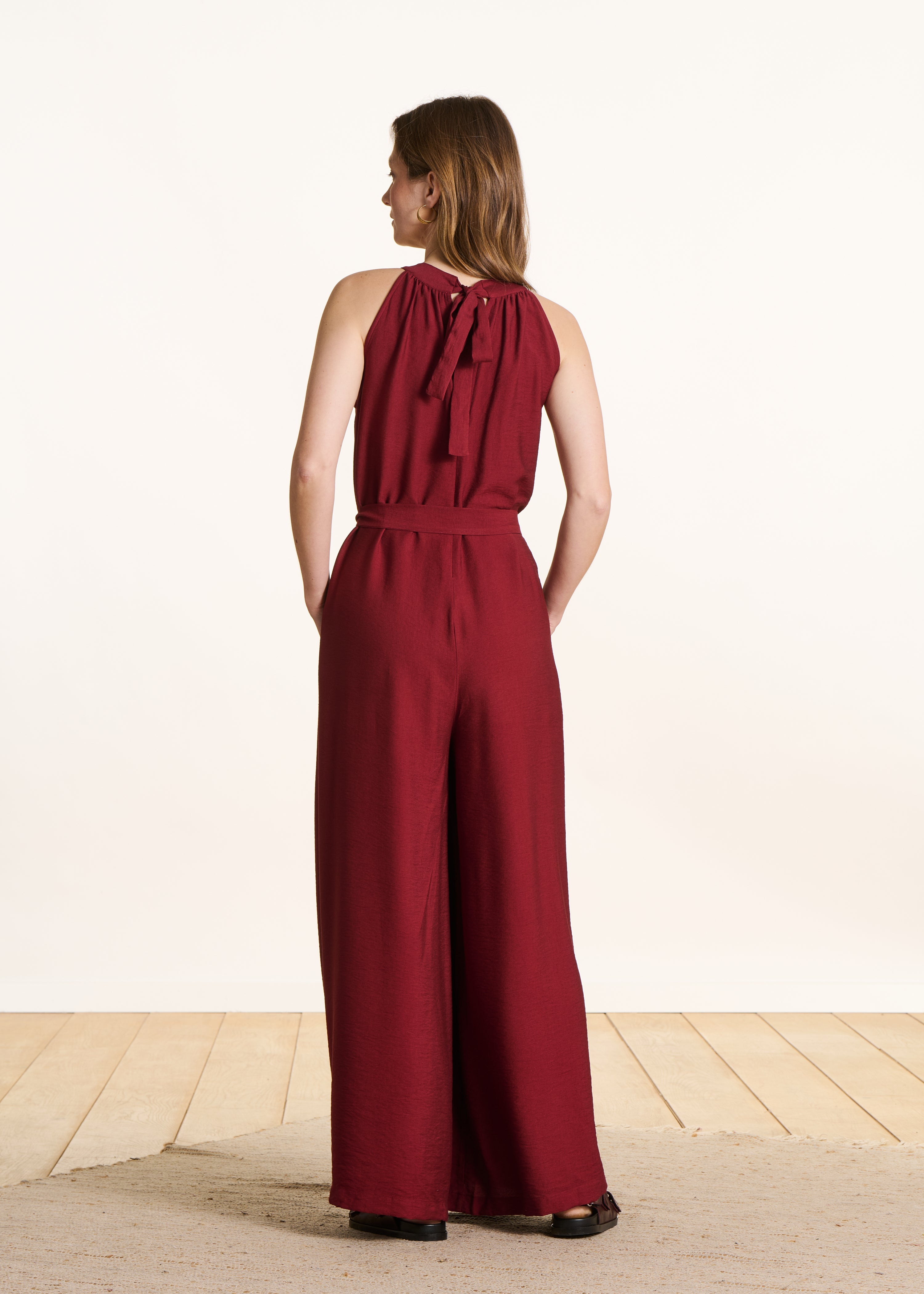 Combinaison longue fluide terracotta en jacquard