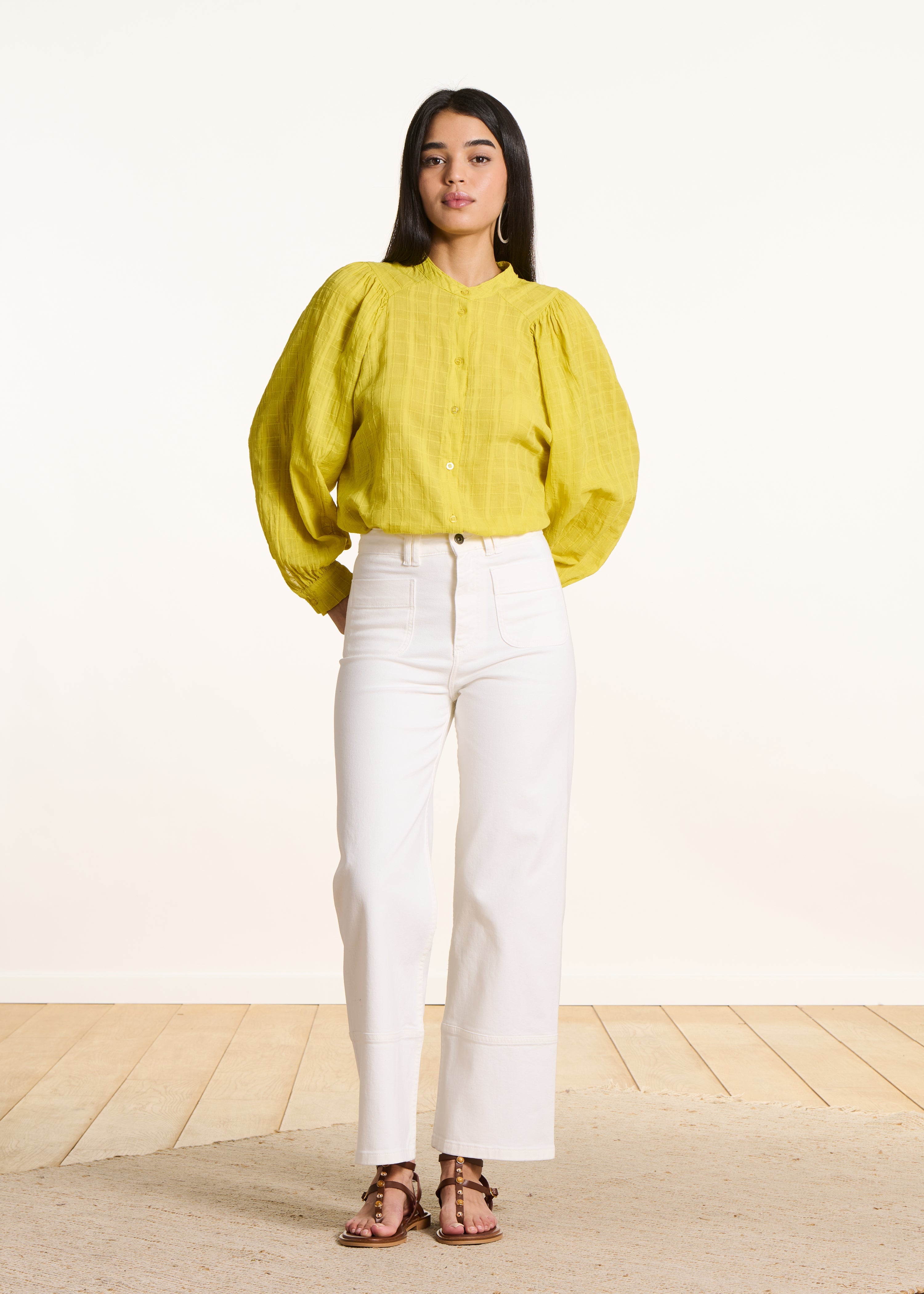 Jean blanc droit taille haute en coton biologique