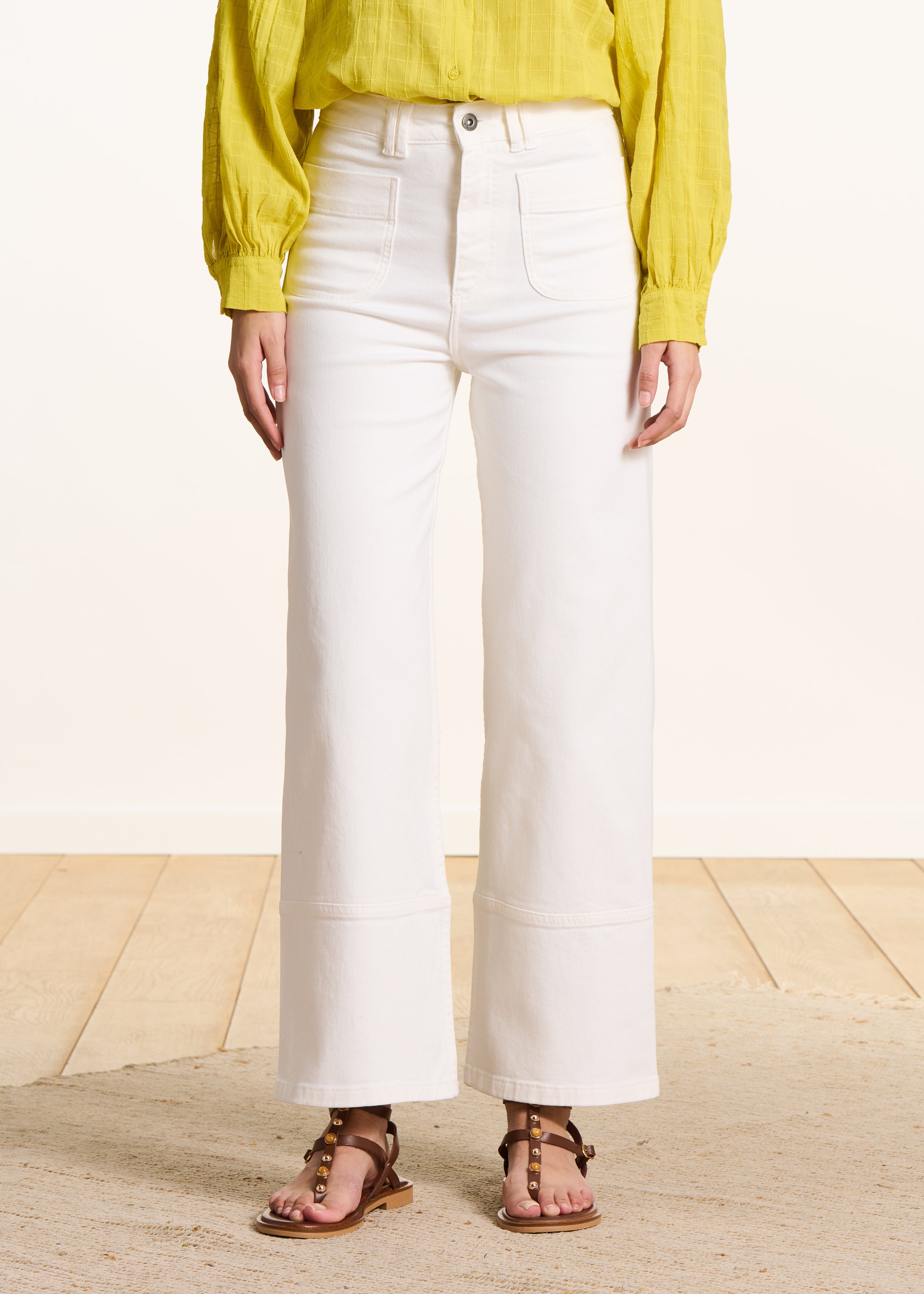 Jean blanc droit taille haute en coton biologique