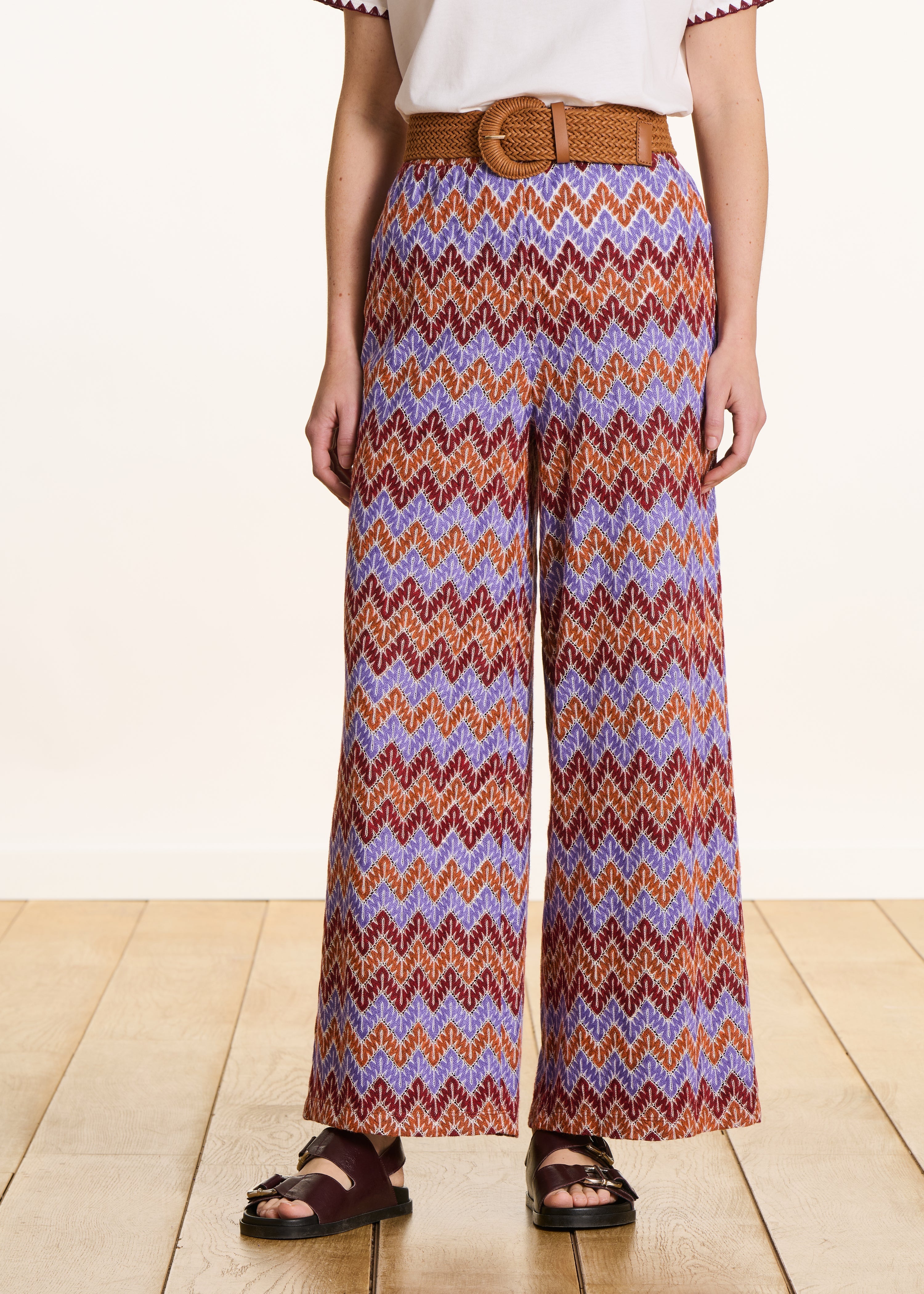 Pantalon droit 7/8ème en crochet mauve