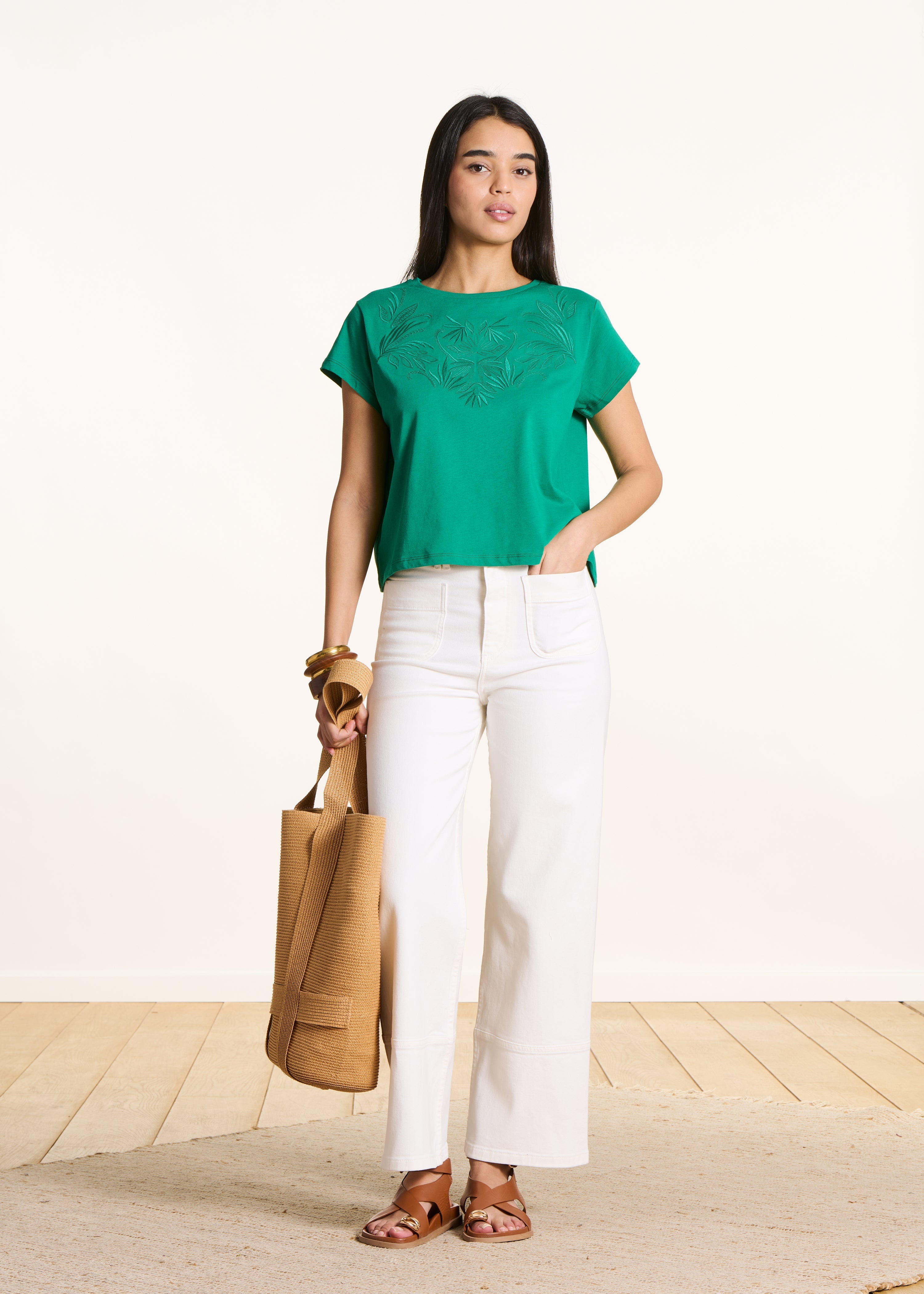 T-shirt oversize vert en coton biologique manches courtes